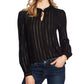 CeCe Women's  Striped Tie-Neck Top  Rich Black  Size Large