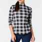 Charter Club Women's Cotton Plaid Top  Black Size Large