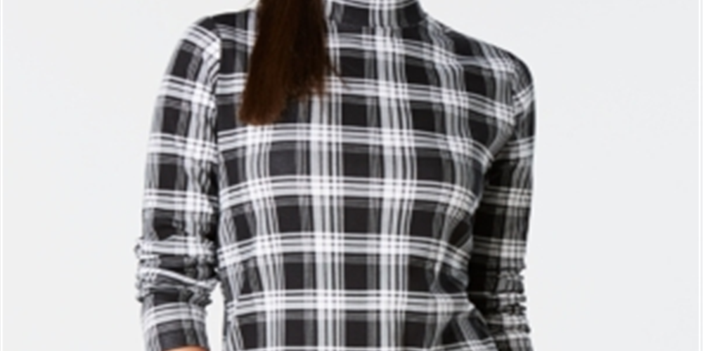 Charter Club Women's Cotton Plaid Top  Black Size Large