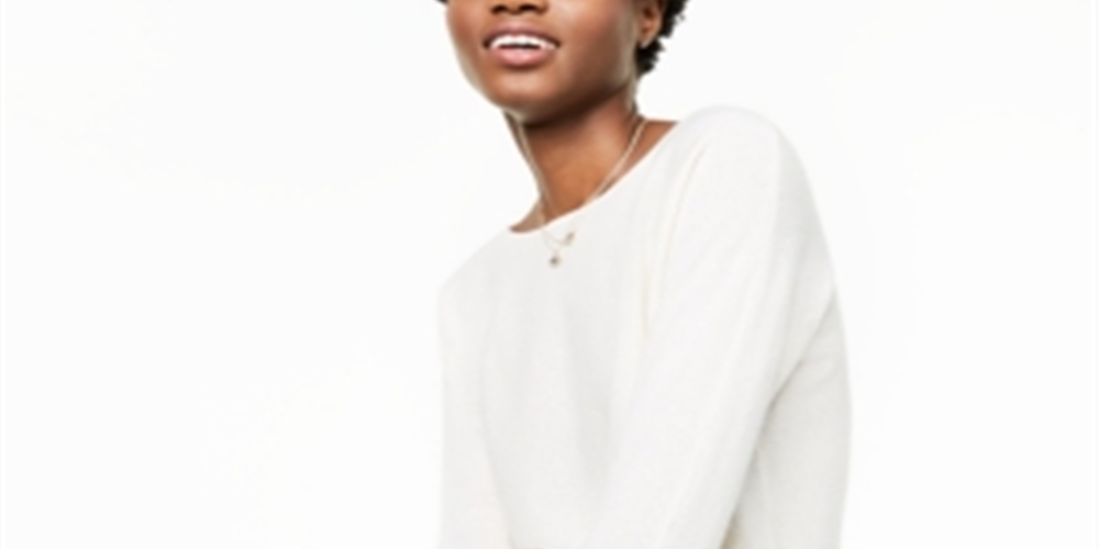 Charter Club Women's  Pure Cashmere Long-Sleeve Shirttail Sweater White Size M