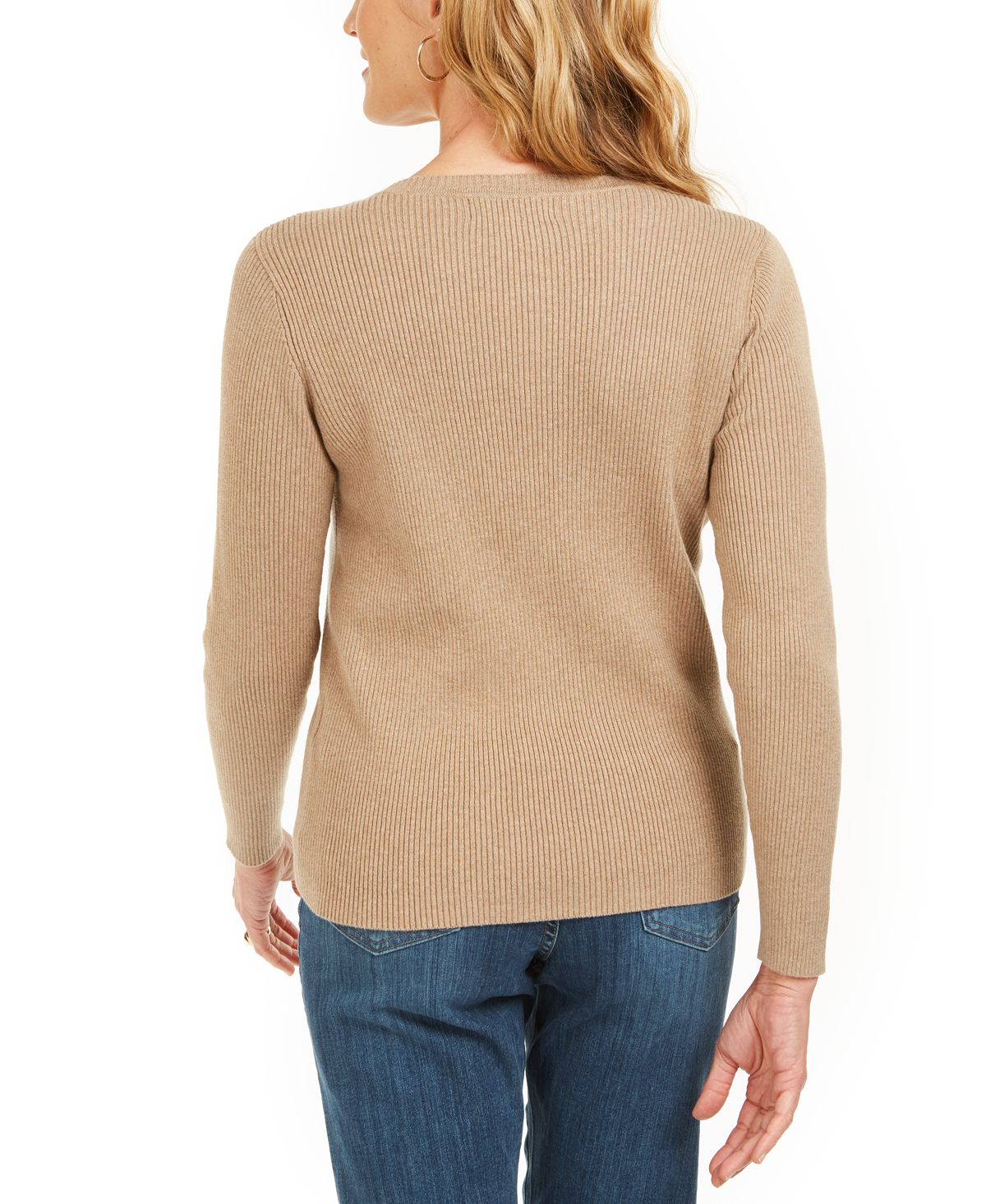 Karen Scott Women's Cotton V-Neck Sweater  Brown Size Medium