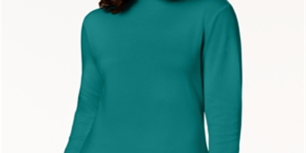 Karen Scott Women's Long Sleeve Mock Neck Cotton Top Green Size Petite L