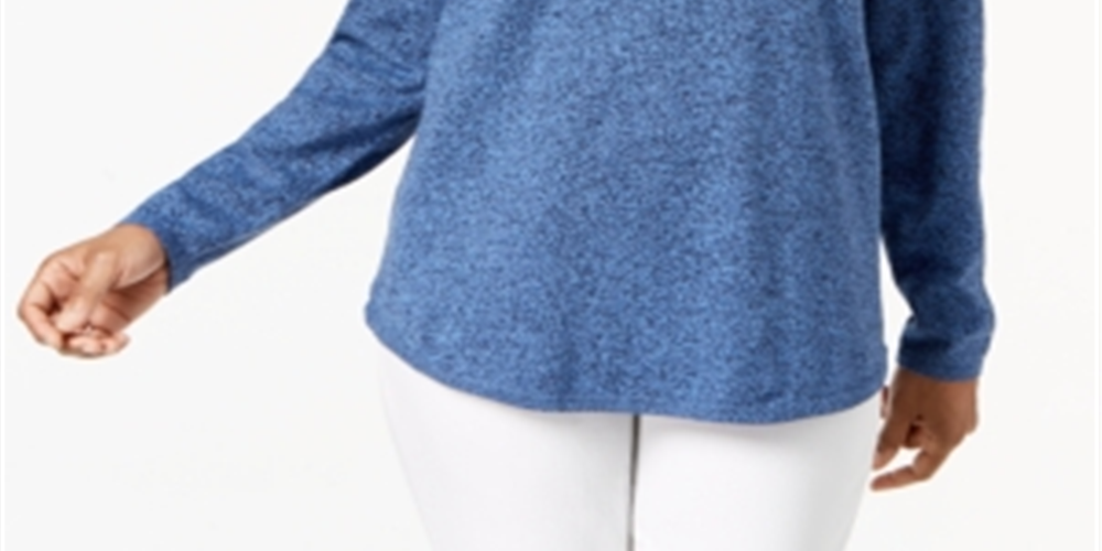 Karen Scott Women's Cotton Marled Curved-Hem Top  Blue Size Large