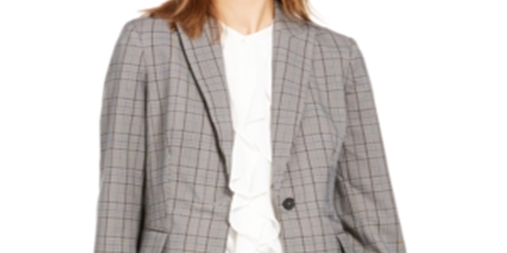 Calvin Klein Women's  Plaid One-Button Blazer -Steel Blue Multi Size 6