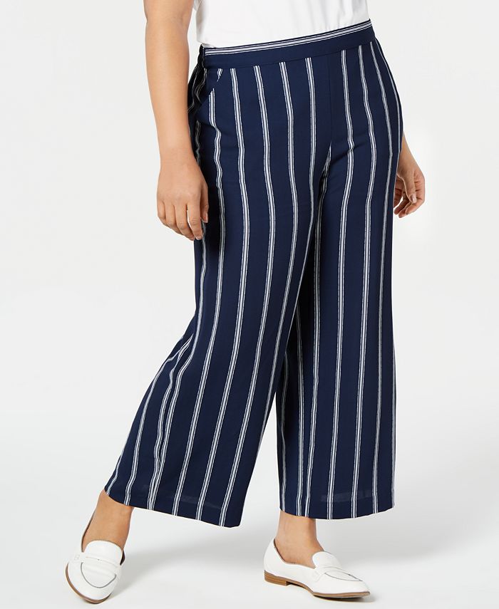 Charter Club Women's Plus Striped Pull on Pants Blue Size 0X