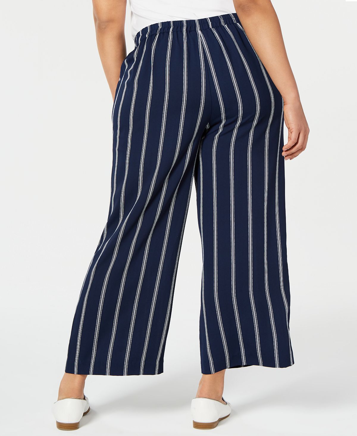 Charter Club Women's Plus Striped Pull on Pants Blue Size 0X