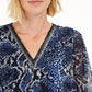JM Collection Women's Snake Embossed Bubble Top Blue Size Petite S