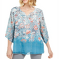 JM Collection Women's Split Neck Chiffon Tunic -Blue Size Small