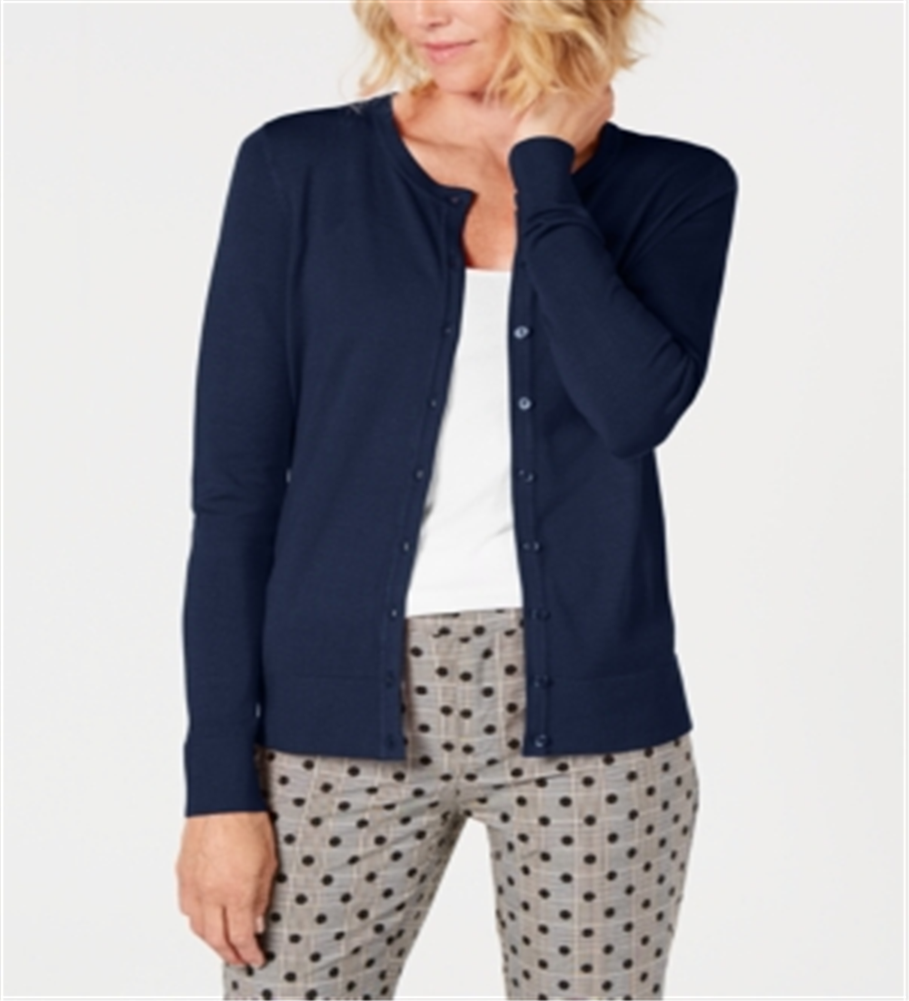 Charter Club Women's Crewneck Cardigan Blue Size Petite