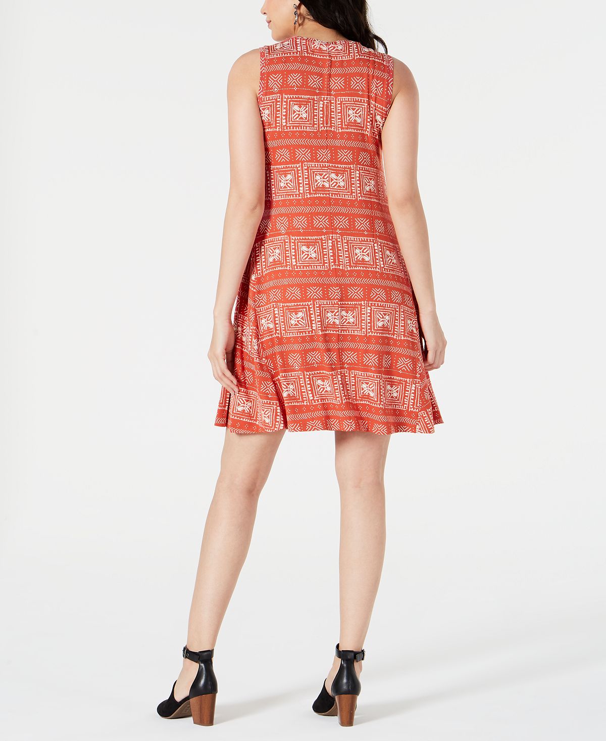 Style & Co Women's Printed Sleeveless Dress Orange Size Small