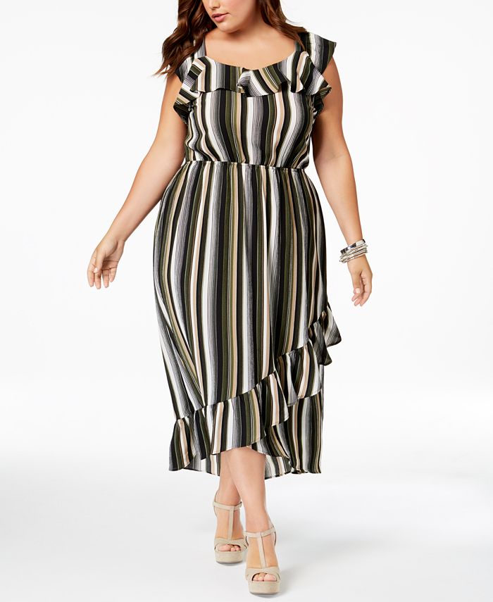Monteau Trendy Plus Size Ruffled High-Low Dress Black Size 3X