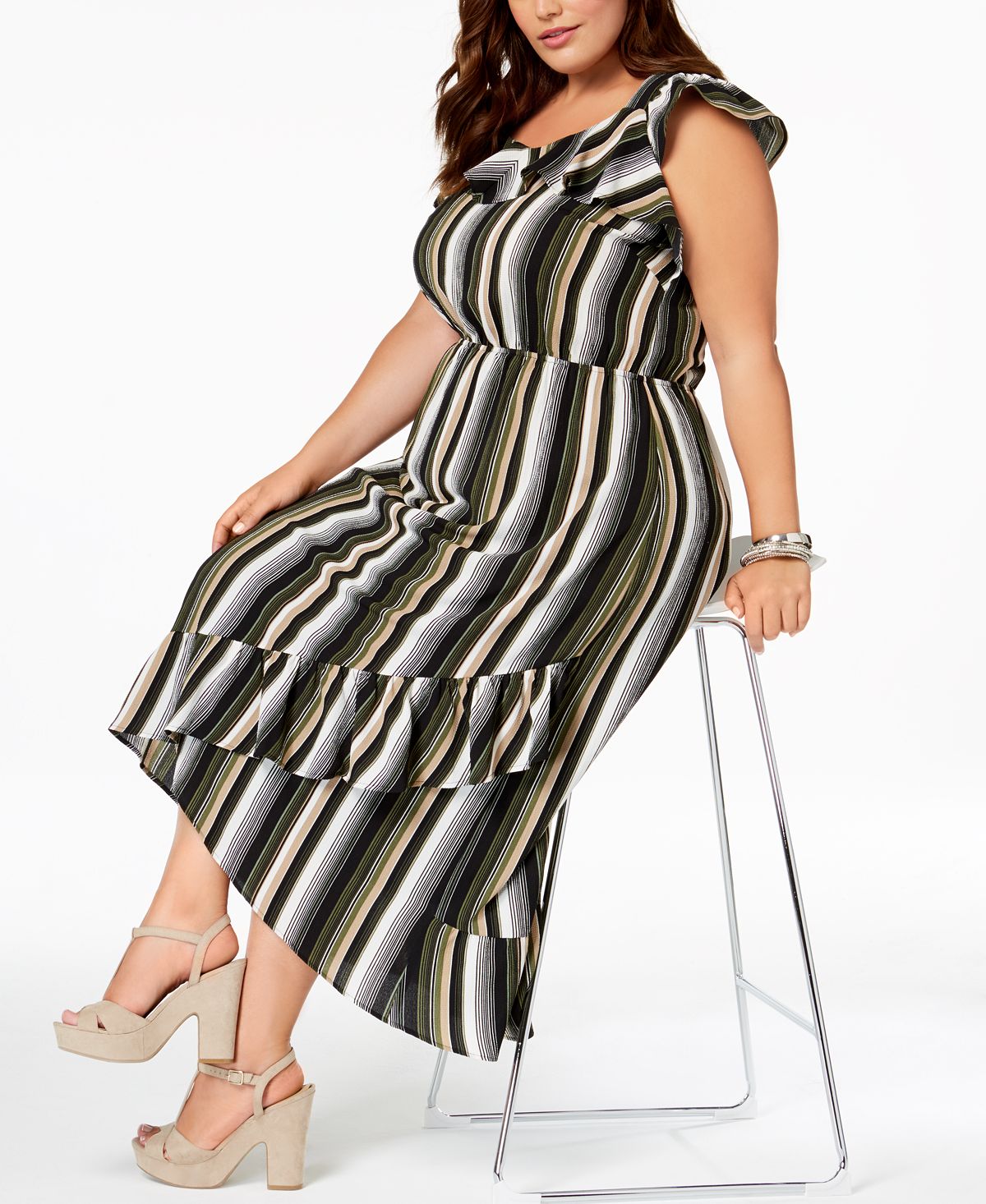 Monteau Trendy Plus Size Ruffled High-Low Dress Black Size 3X