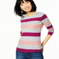 Charter Club Women's Striped Cashmere Sweater Silver Size Large