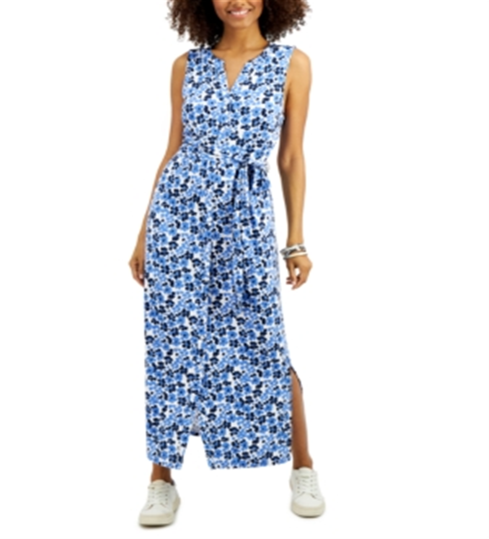 Charter Club Tie-Waist Maxi Dress Blue Size XS