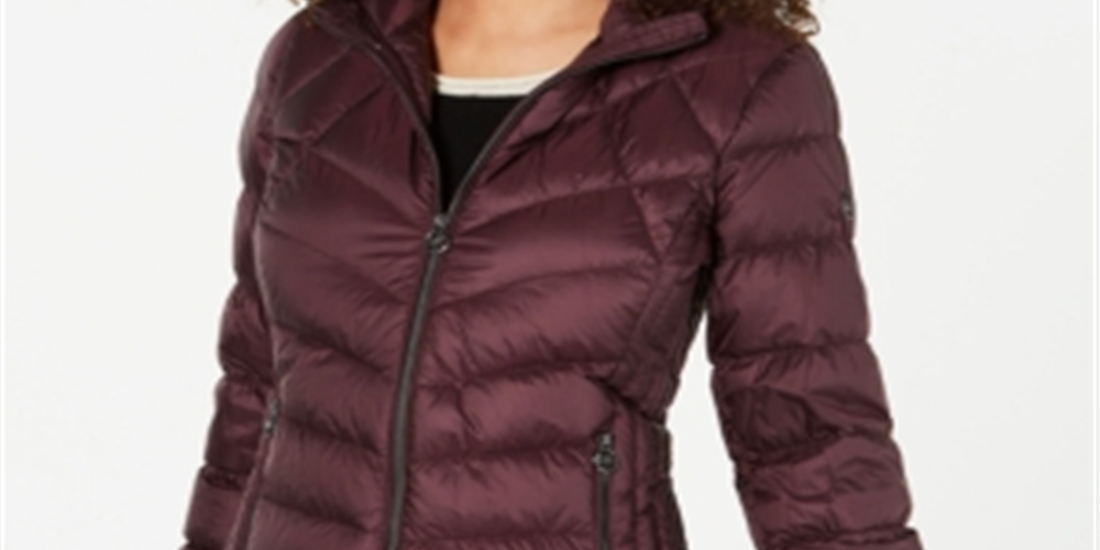 Michael Kors Women's Packable Hooded Down Puffer Coat Purple Size S