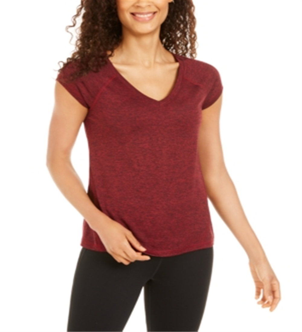 Ideology Women's Essential Heathered V Neck Pullover Top Red Size X-Small