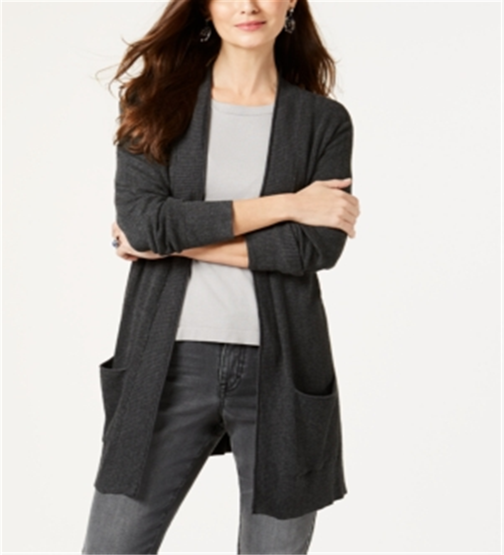 Style & Co Women's Waffle Thermal Long Cardigan Gray Size Petite S