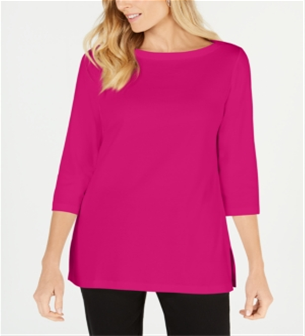 Karen Scott Women's Cotton Boat Neck 3/4 Sleeve Knit Top Purple Size XL