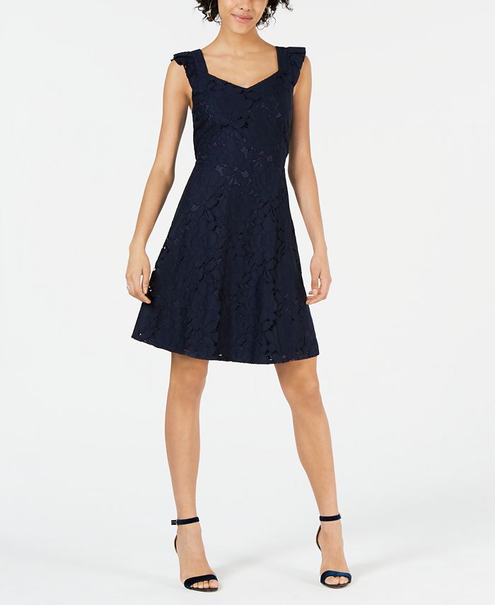 Monteau Women's Lace Fit & Flare Dress Blue Size Petite Large