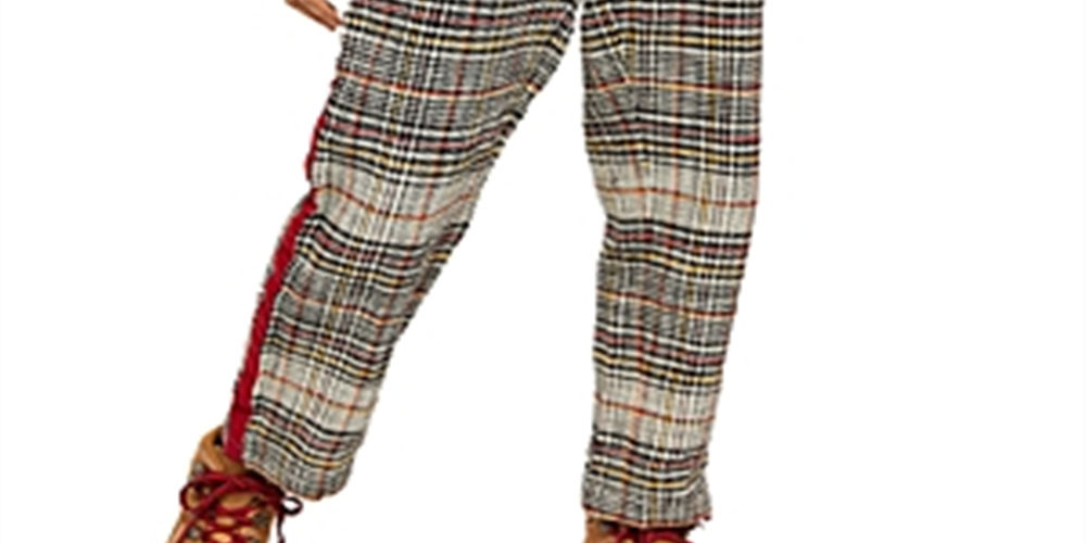 Free People Women's Good Vibes Plaid Straight Leg Pants Brown Size 0
