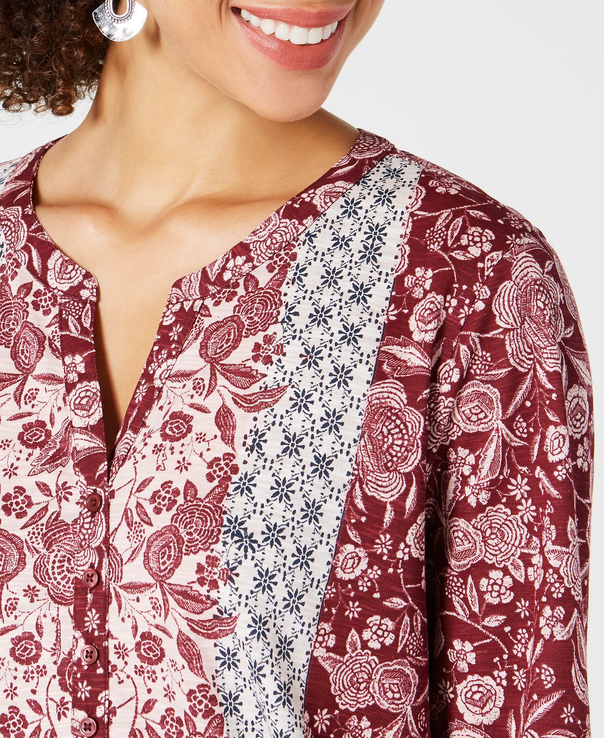 Style & Co Petite Mixed-Print Shirt  Red Size PL