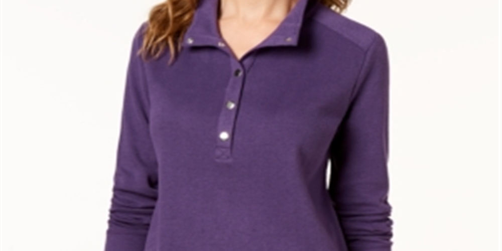 Karen Scott Women's Stand Collar Snap Front Top Purple Size Petite XL