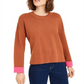 Bar III Women's Contrast Cuff Crewneck Sweater Orange Size XX-Large