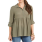 Style & Co Women's Roll Sleeve Oversized Shirt Green Size S