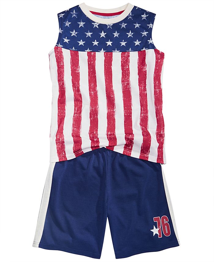 Max & Olivia Little & Big Boys 2-Pc. Flag Pajamas Set - Navy Size XL