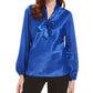 Kasper Women's Tie Neck Blouse Blue Size Petite X-Large