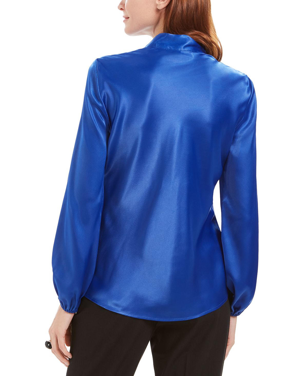 Kasper Women's Tie Neck Blouse Blue Size Petite X-Large