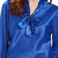 Kasper Women's Tie Neck Blouse Blue Size Petite X-Large