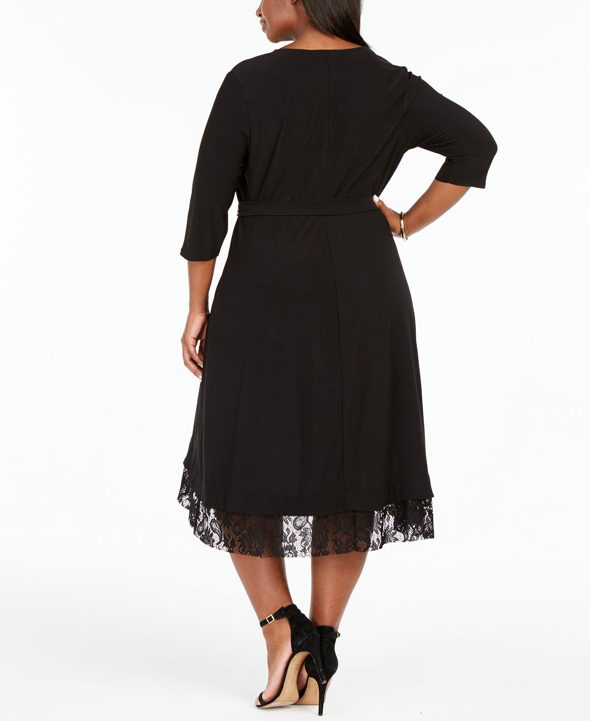 Love Squared Women's Plus Wrap Lace Trim Cocktail Dress Black Size 2XL