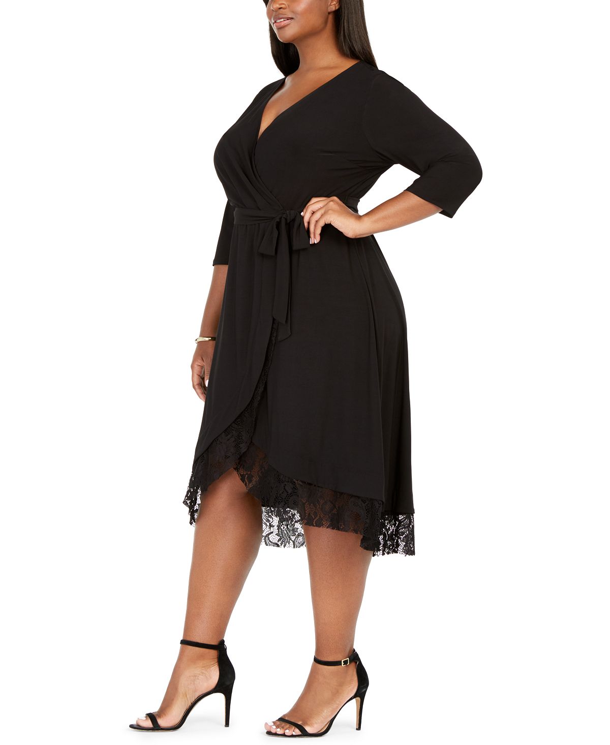 Love Squared Women's Plus Wrap Lace Trim Cocktail Dress Black Size 2XL