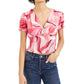 Bar III Women's Printed Smocked Top Pink Size 2XS