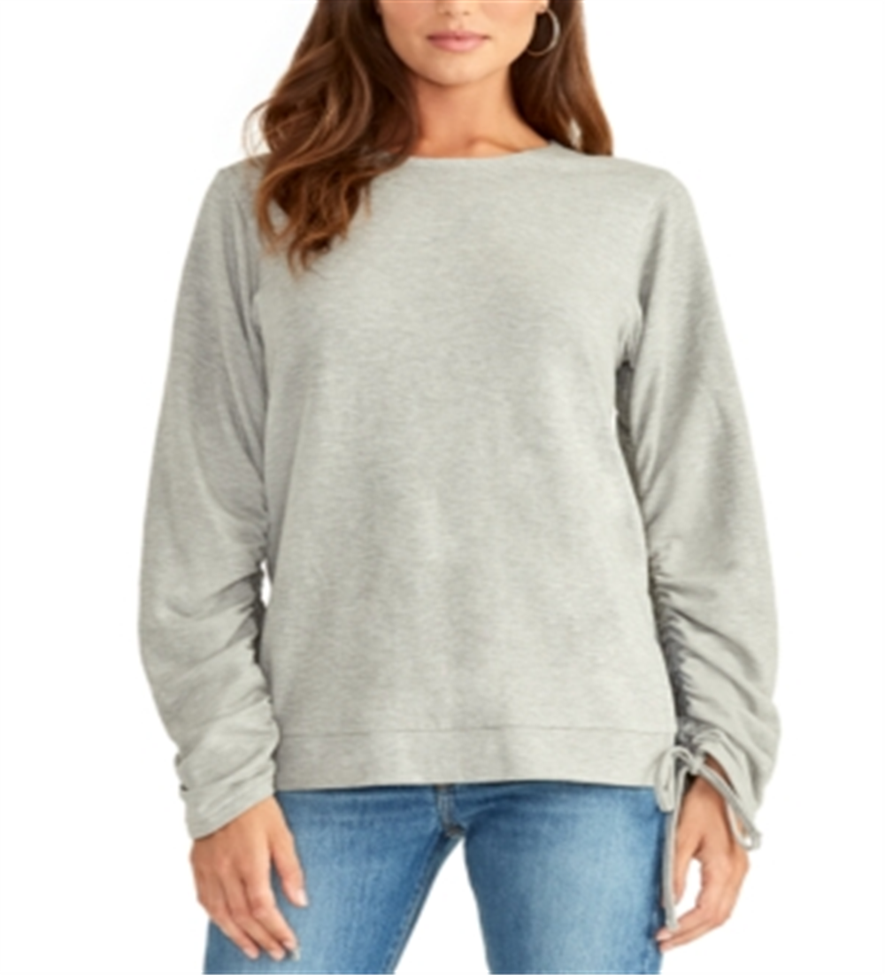 Rachel Roy Women's Ruched Long Sleeve Jewel Neck Sweater Gray Size XX-Large
