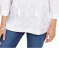 Charter Club Women's Foil Print Linen Top White Size L