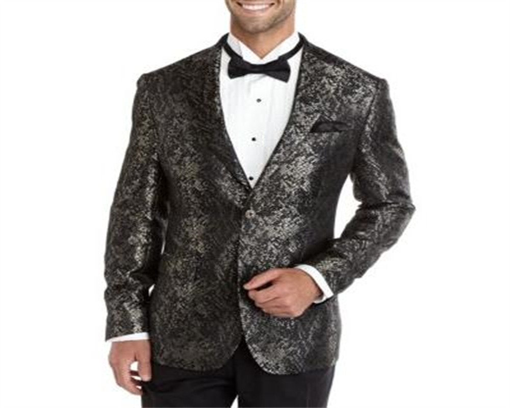 Mens Suit Jacket Jacquard Slim-Fit Two-Button Black  46