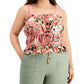 INC International Concepts Women's Floral Print Ruched Tie Front Tank Top Orange Size 2X
