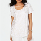 JM Collection Women's Metallic Print Shirttail Hem Top White Size Petite S