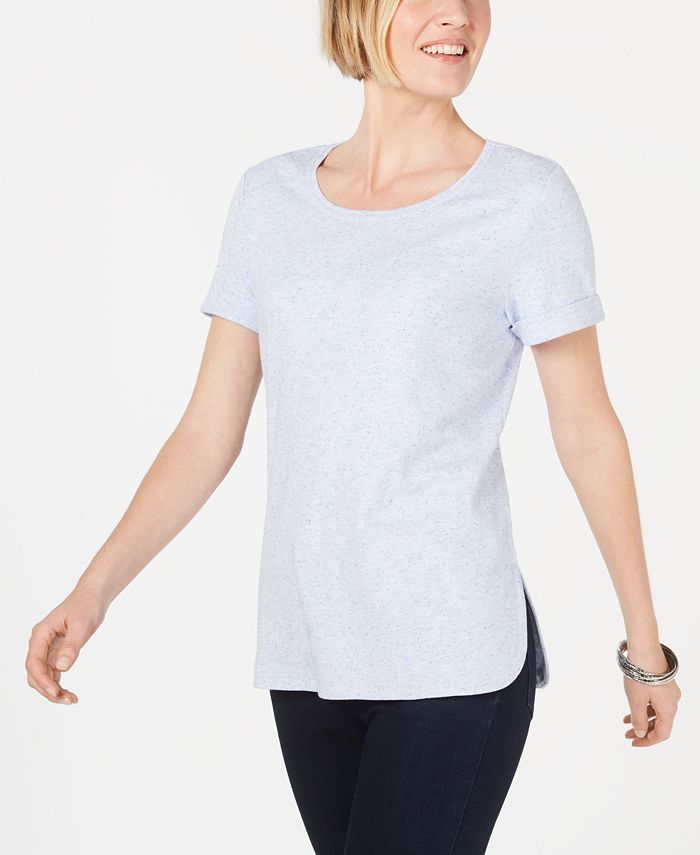 Karen Scott Women's Shirttail Hem Short Sleeve Top Blue Size Large