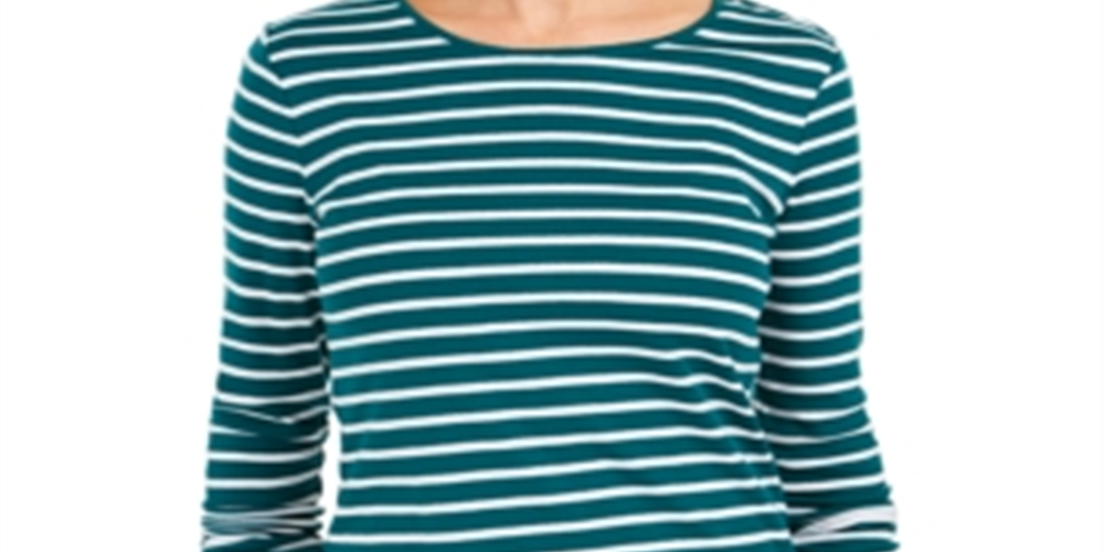 Charter Club Women's Metallic Stripe Top Green Size Large