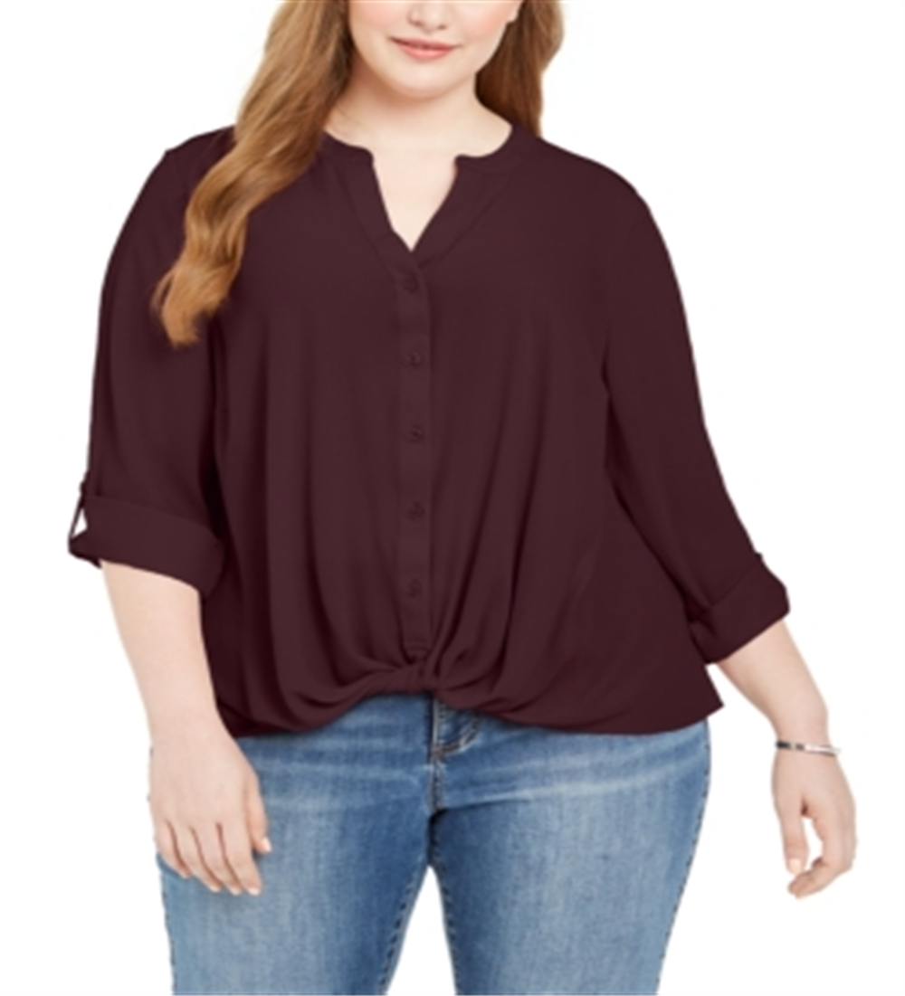 INC International Concepts Women's Plus Twist Front Shirt Purple Size -4X