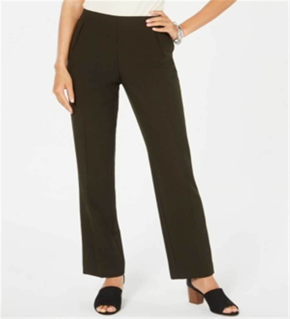 Style & Co Women's Tummy Control Pull on Straight leg Pants Green Size 12