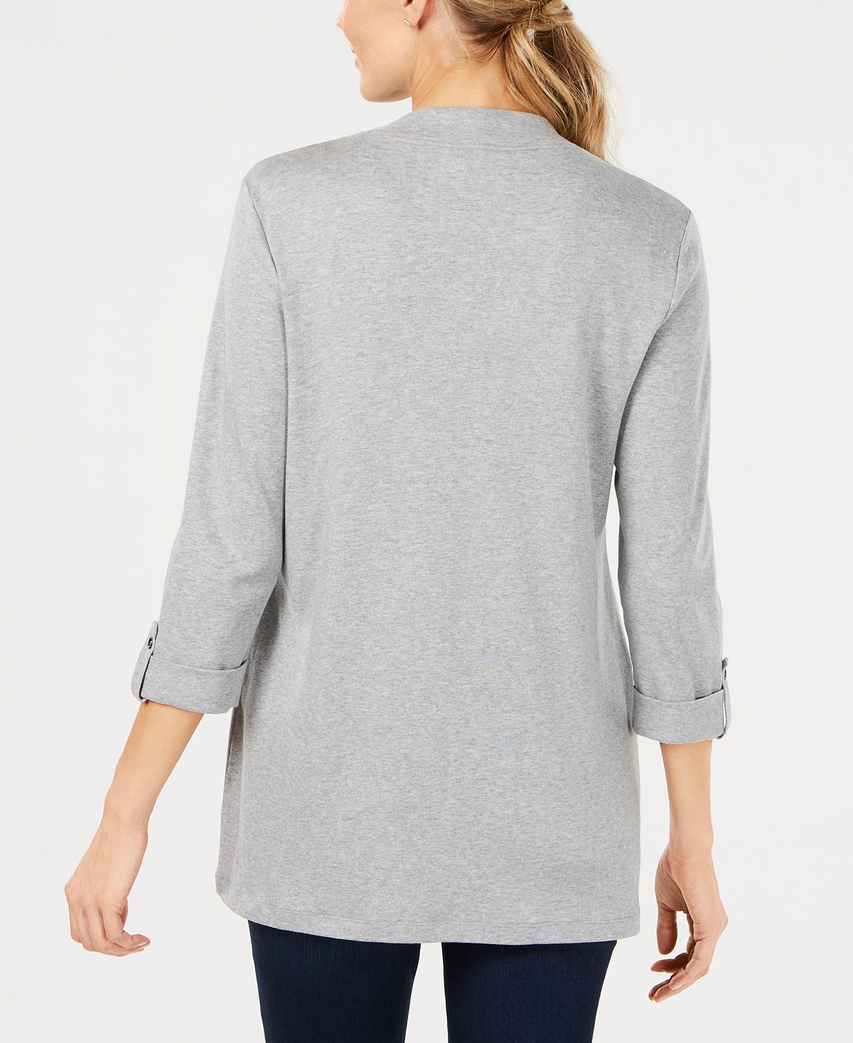 Karen Scott Women's 3/4 Sleeve Cozy Cardigan Gray Size Small