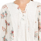 Style & Co Women's Floral Lace up Top White Size Large