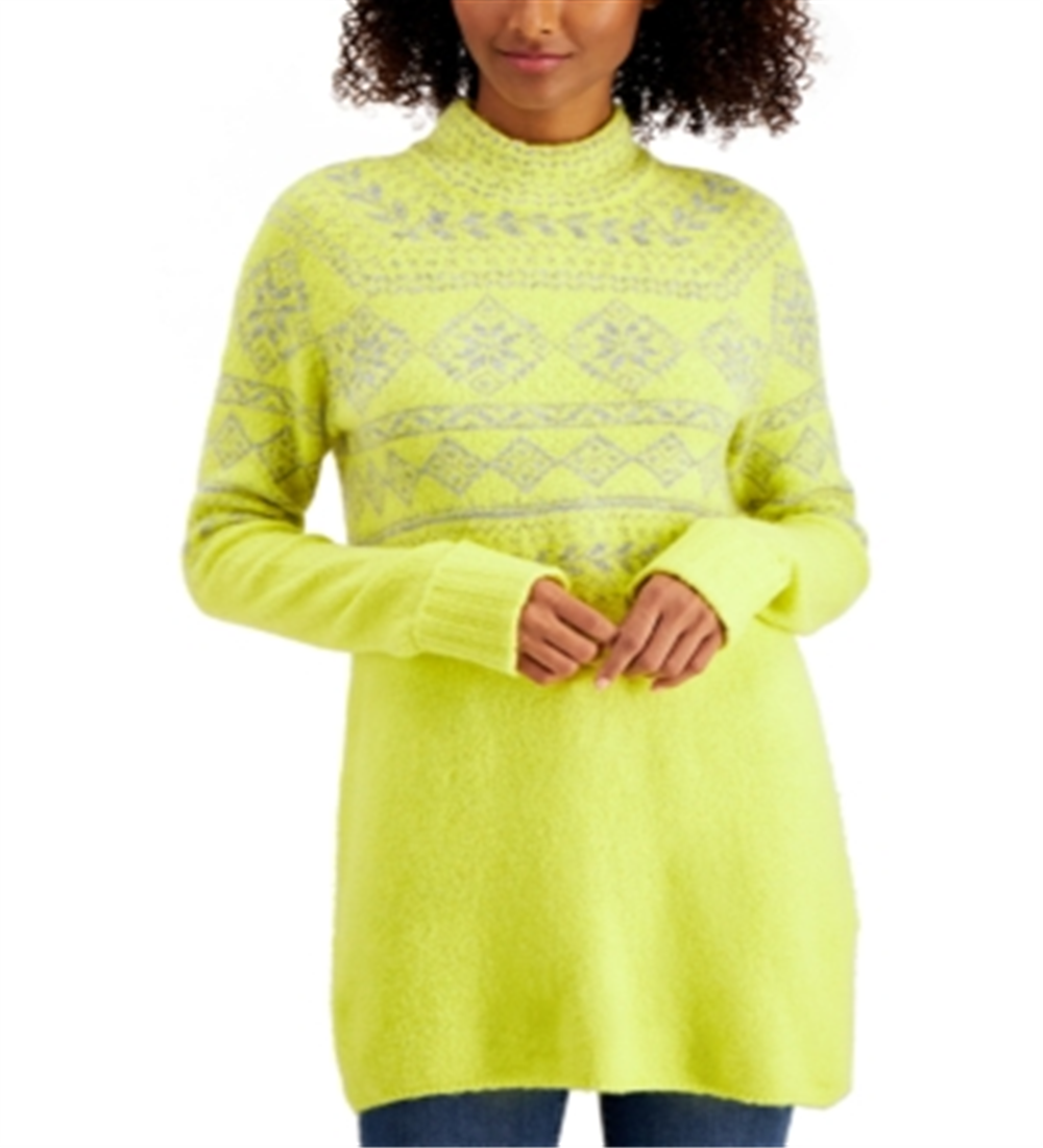 Style & Co Women's Fair Isle Tunic Sweater Yellow Size Large