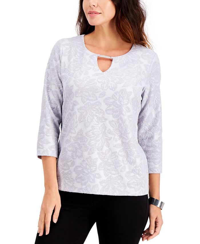 JM Collection Women's Textured 3/4 Sleeve Keyhole Evening Top Lilac Size Small