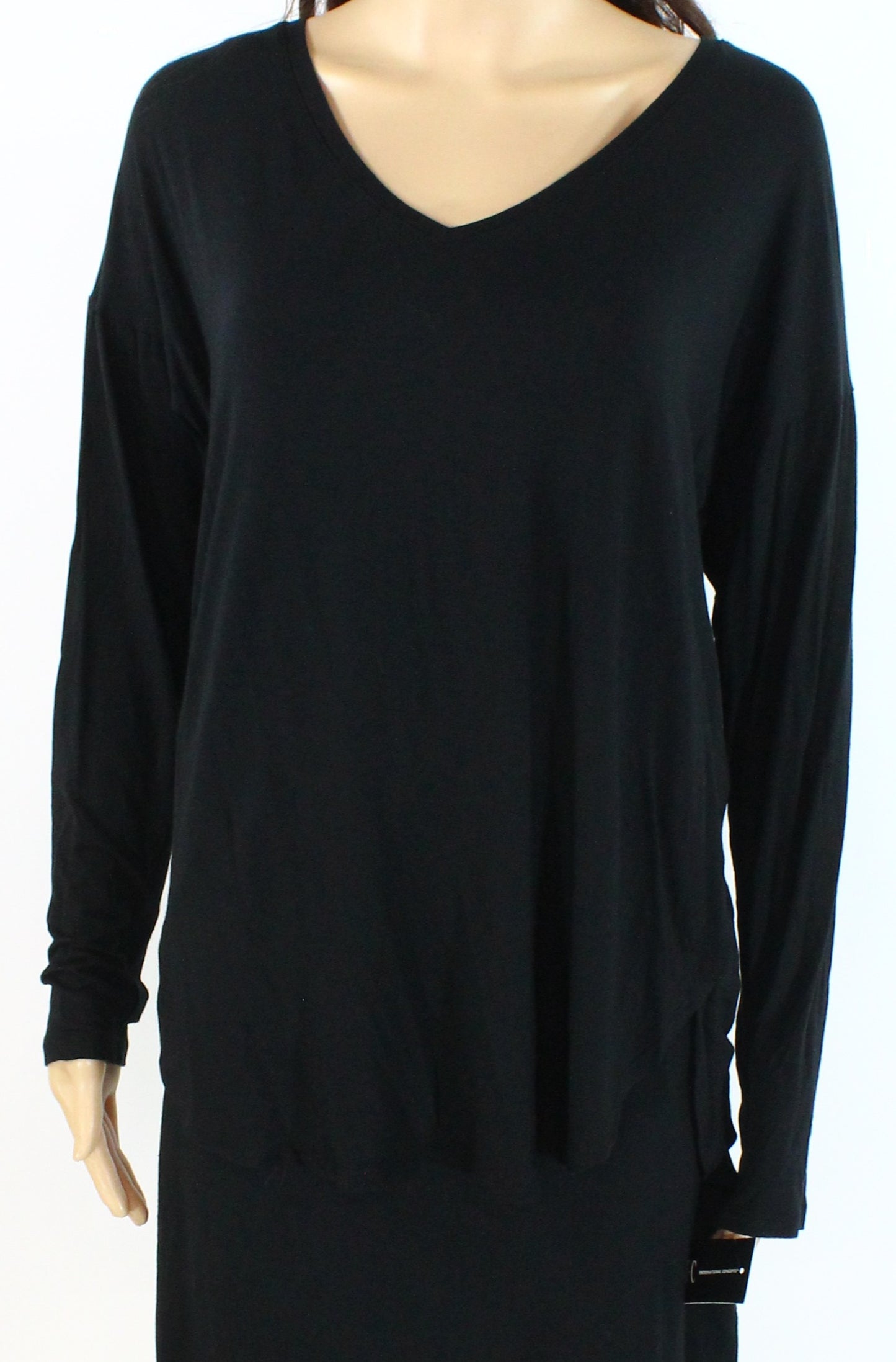 INC International Concepts Women's Curved Hem Basic T-Shirt Black Size Medium