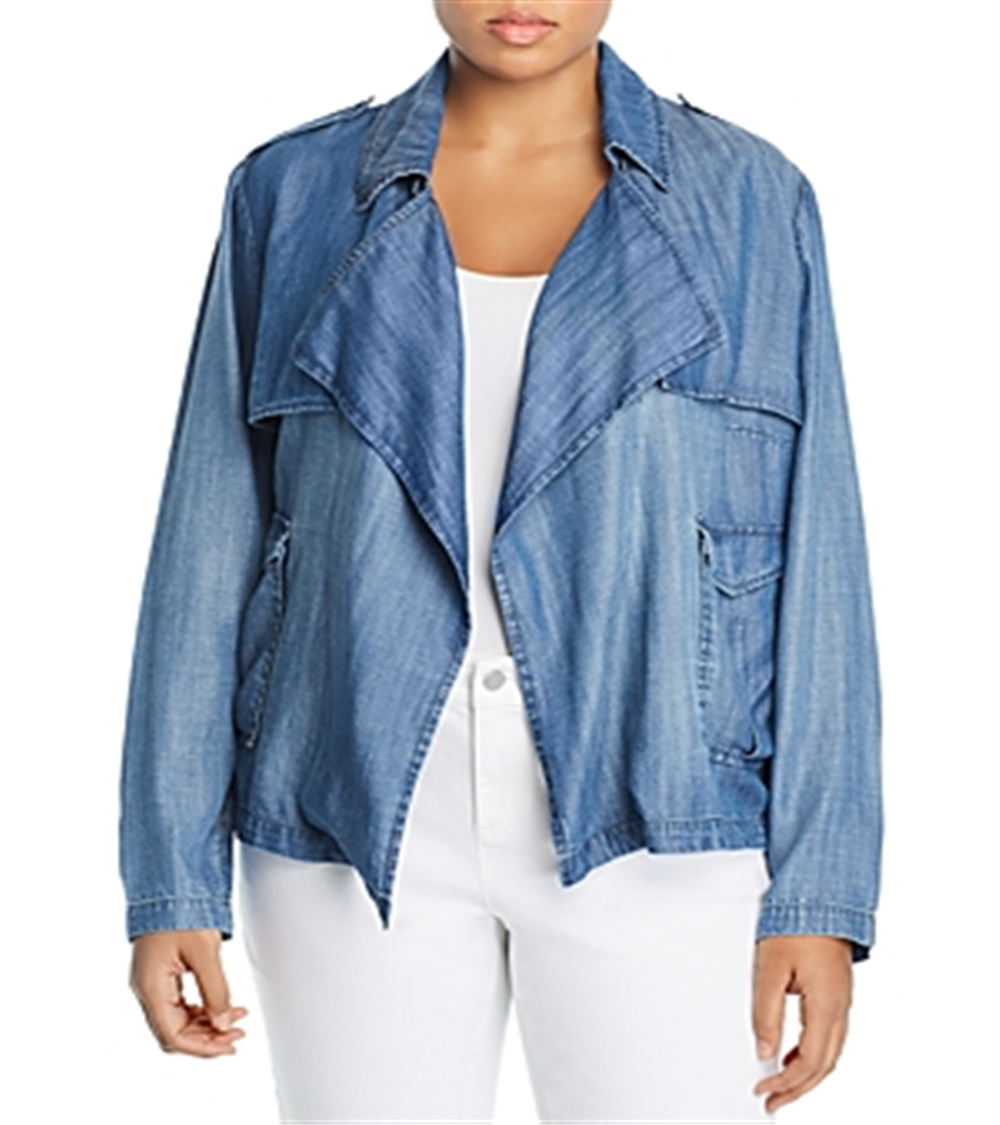 Bagatelle Plus Chambray Open Front Jacket Blue Size 2XL
